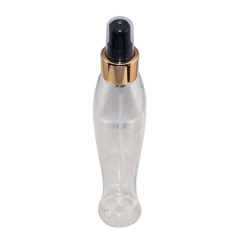 Transparent waist shape PET plastic lotion bottle with silk screen and alumina sprayer pump+CPPET0RQT022024017500090YM