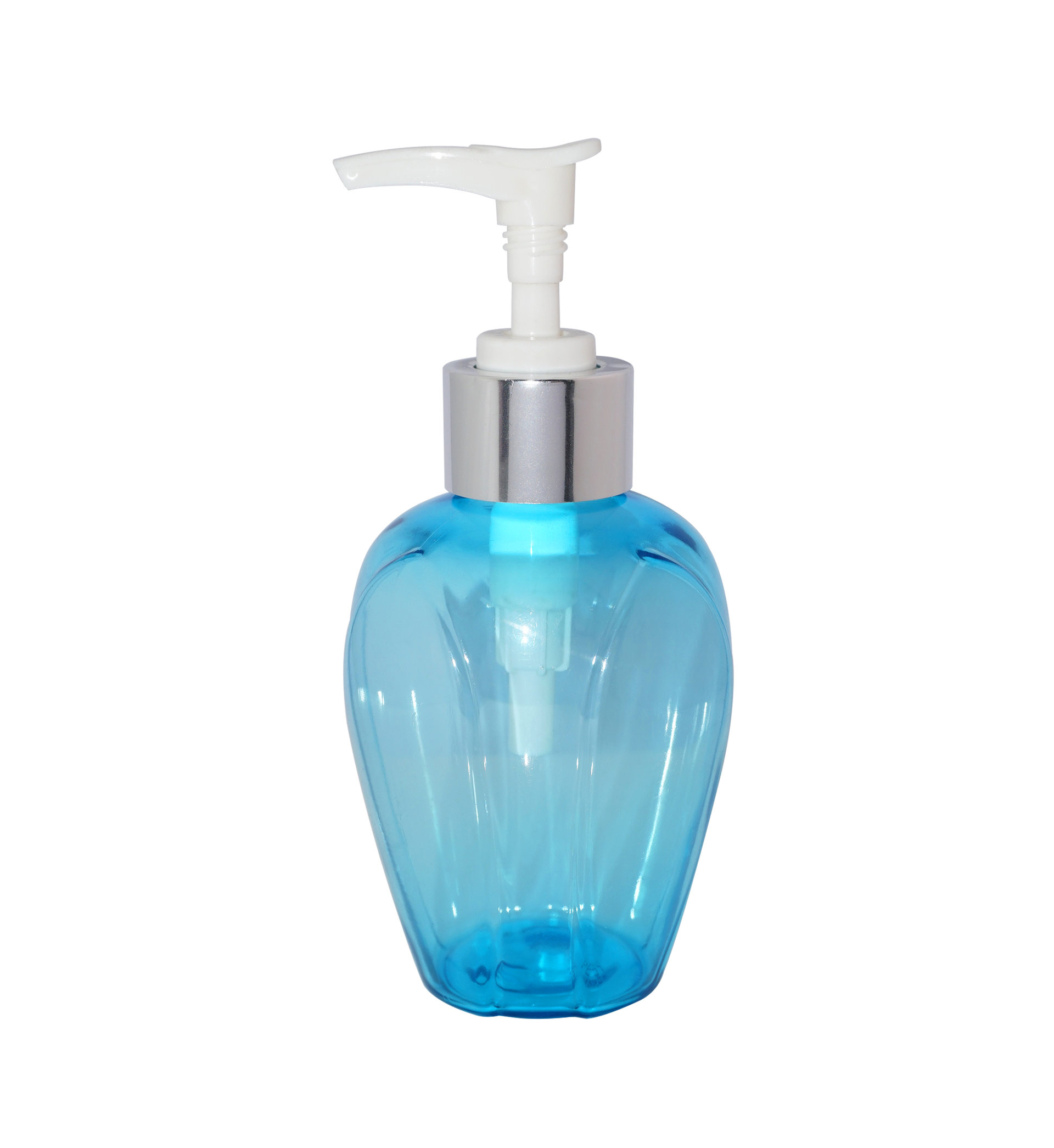 Wholesale special shape design 200ml blue plastic PET cosmetic lotion bottle with pump for lotion, sleeping mask
