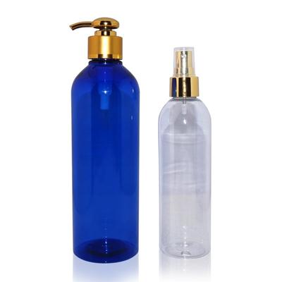 Customized 250ml 500ml clear PET plastic Boston round shape bottle spray cosmetic bottles manufacturers