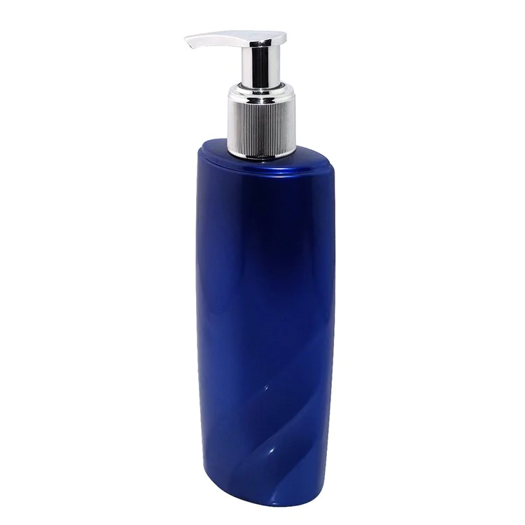 China supplier 200ml customization luxury design unique shape blue plastic cosmetic PET shampoo bottle with lotion pump