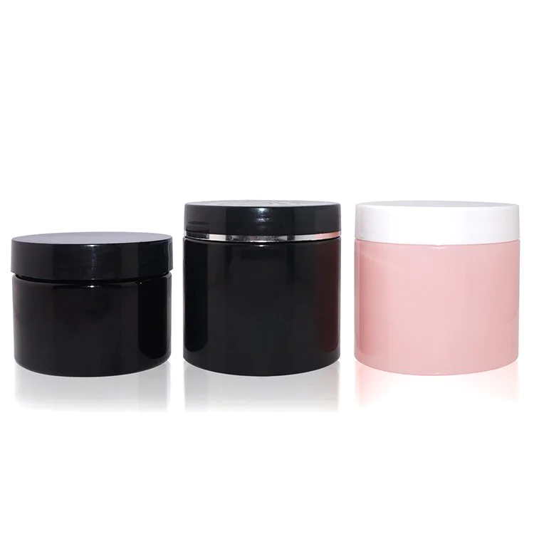 China manufacturer 150ml 200ml blak pink round PET plastic empty cosmetic cream jar mask jar wholesale
