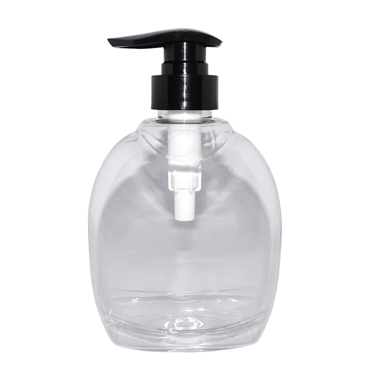 Cheap price 450ml clear PET plastic empty shower gel bottle with lotion pump for wholesale