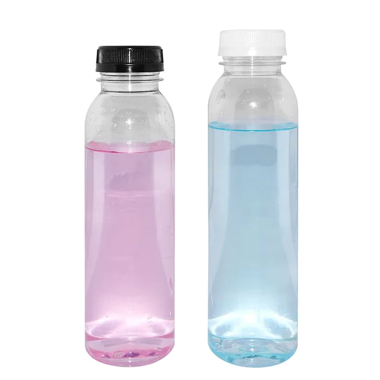 Custom clear 350ml 400ml Boston round plastic PET juice beverage bottle with tamper proof cap wholesale