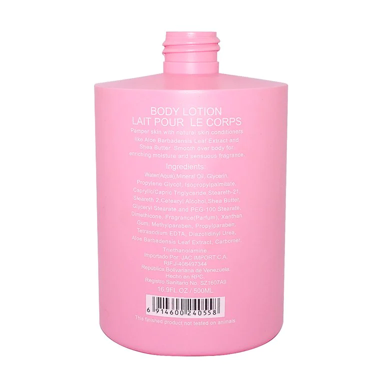 Empty 500ml pink color cylinder shape plastic HDPE cosmetic body lotion bottle manufacturer with lotion pump wholesale