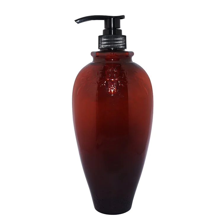 New design 800ml amber round shape PET plastic eco friendly shampoo bottles manufacturer with lotion pump