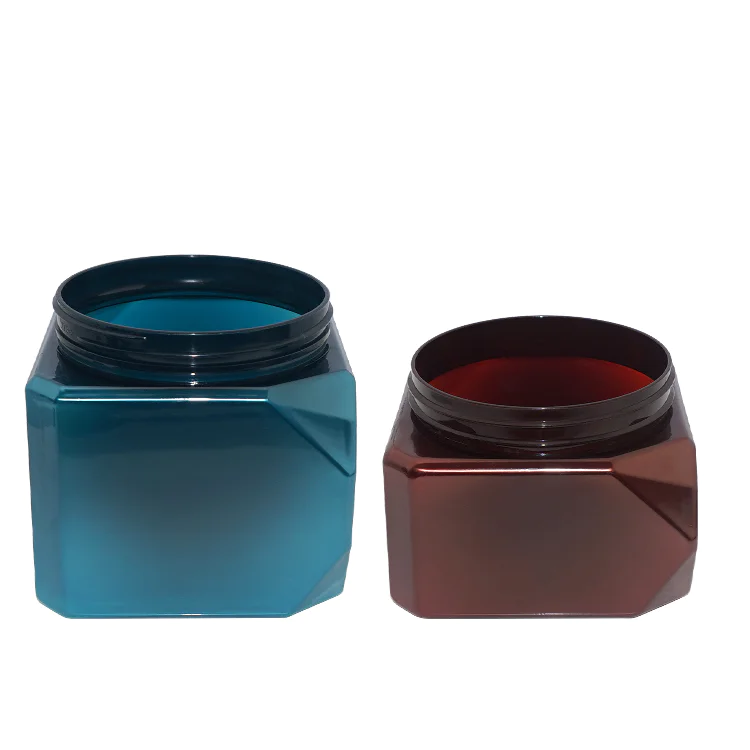 New design empty 550ml 700ml blue coffee square PET hair care packaging jar cosmetic plastic jar with screw cap