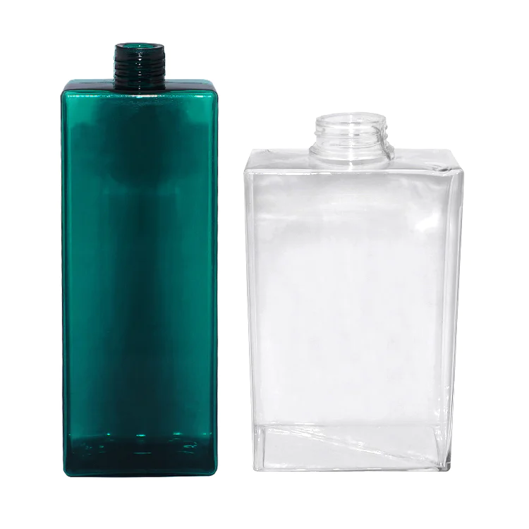 Empty 200ml 500ml transparent square PETG plastic cosmetic shampoo bottle manufacturers with lotion pump & mist sprayer pump