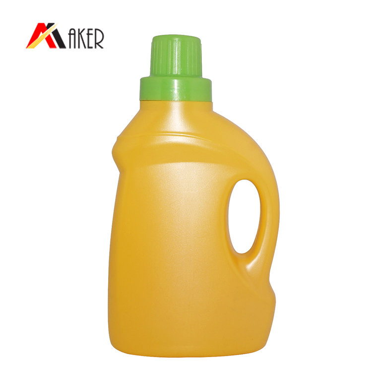 Hot selling design 500ml yellow empty plastic PE laundry detergent bottle with handle and screw cap