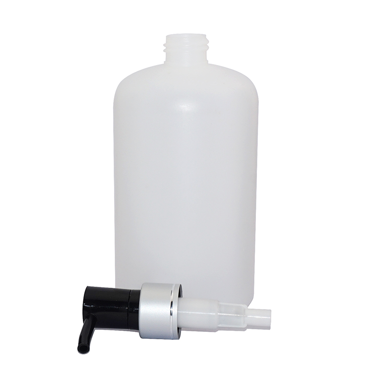 Factory price 500ml white Boston round baby PE plastic shampoo bottle with aluminum covered lotion pump
