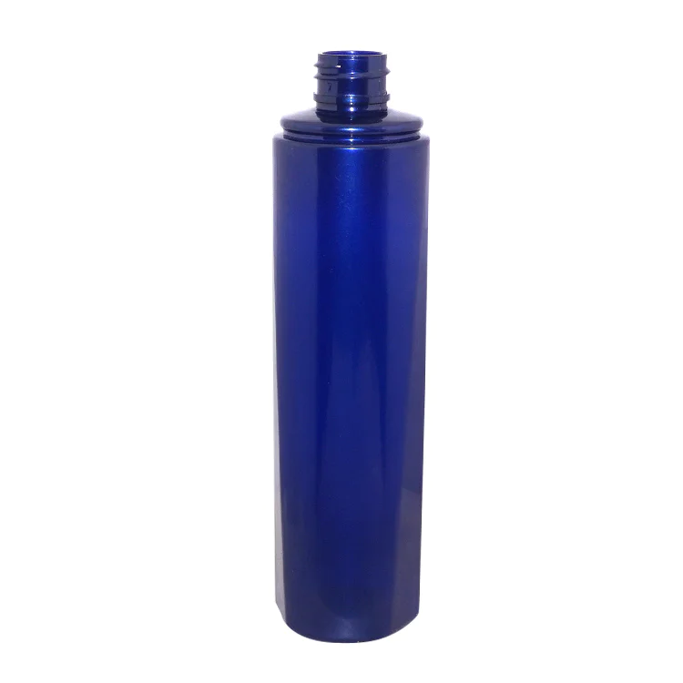 Empty 150ml round blue PET plastic cosmetic hair care packaging shampoo bottle supplier with lotion pump cap