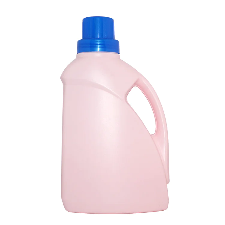 Hot selling 2L Pink color classical shape HDPE plastic handle laundry detergent bottle with screw cap