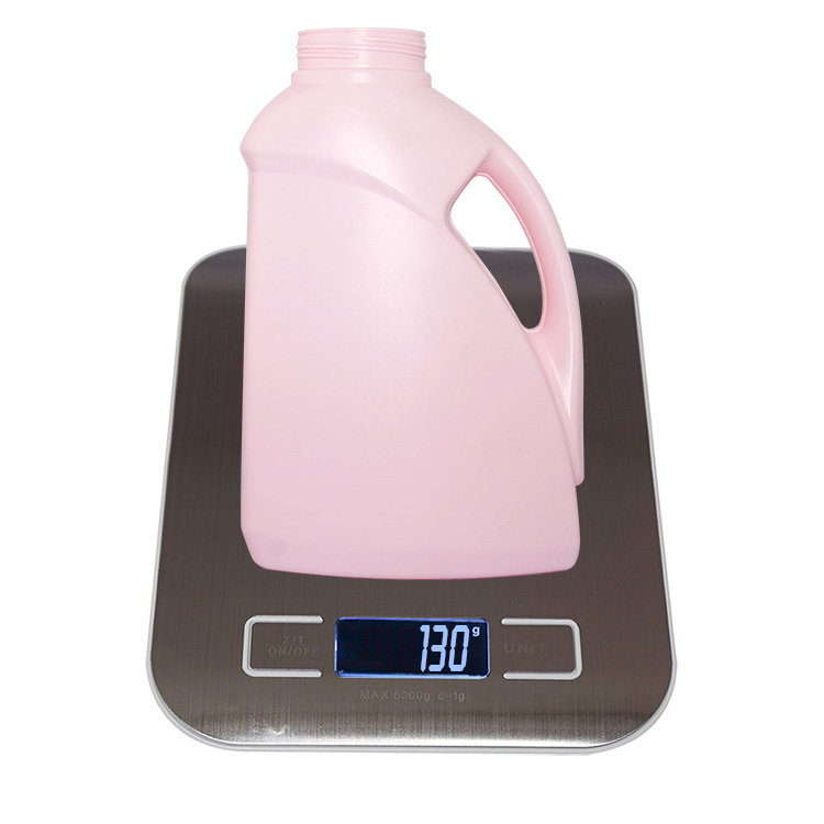 Hot selling 2L Pink color classical shape HDPE plastic handle laundry detergent bottle with screw cap