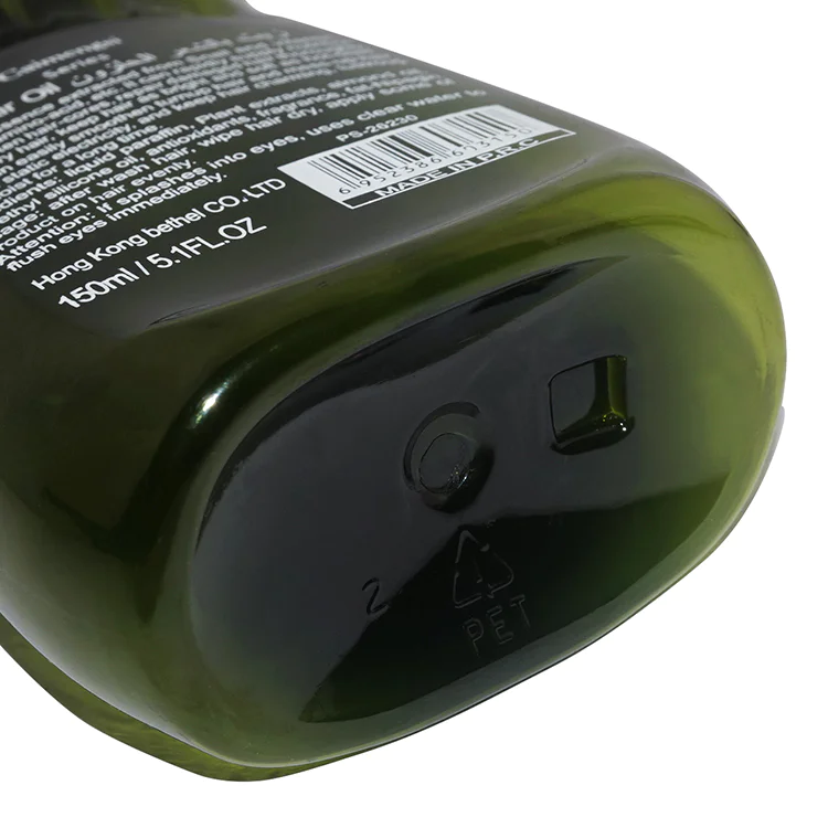 Hot selling green flat shape 250ml PET plastic cosmetic massage oil bottle with flip top cap
