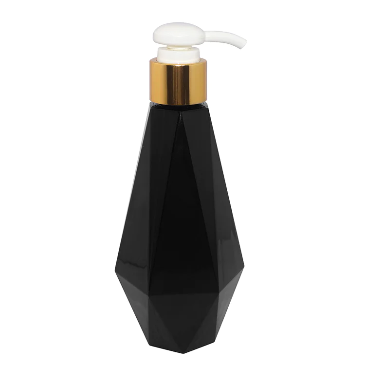 Wholesale manufacturer 200ml unique shape black PETG plastic shampoo bottle with lotion pump