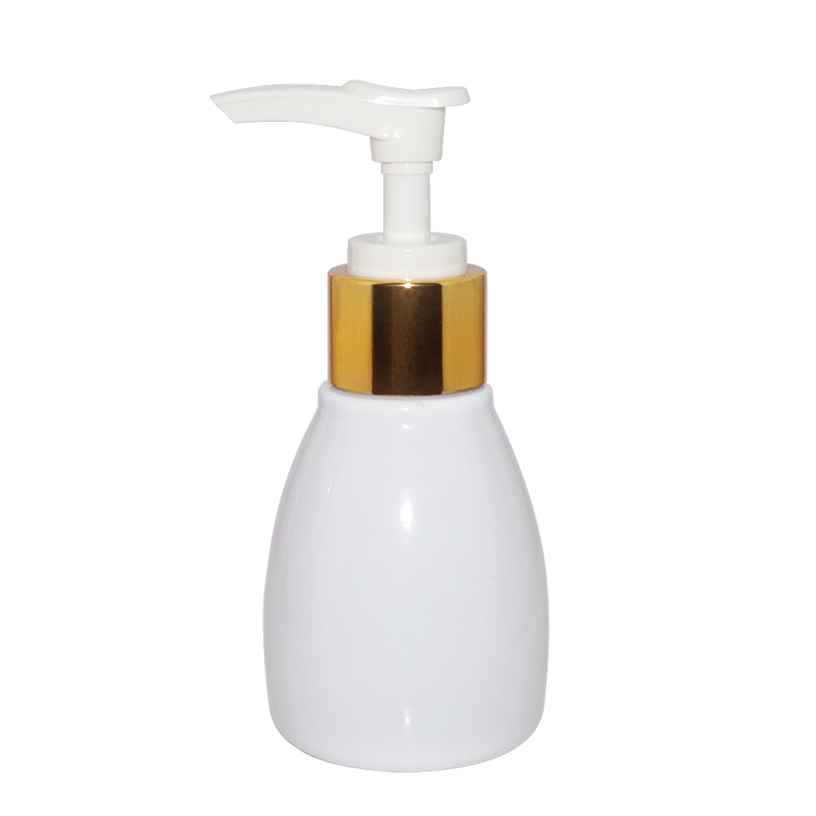 Empty 90ml pearl white special shape PET plastic cosmetic lotion bottle with lotion pump