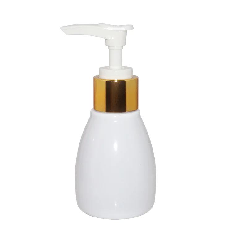 Empty 90ml pearl white special shape PET plastic cosmetic lotion bottle with lotion pump