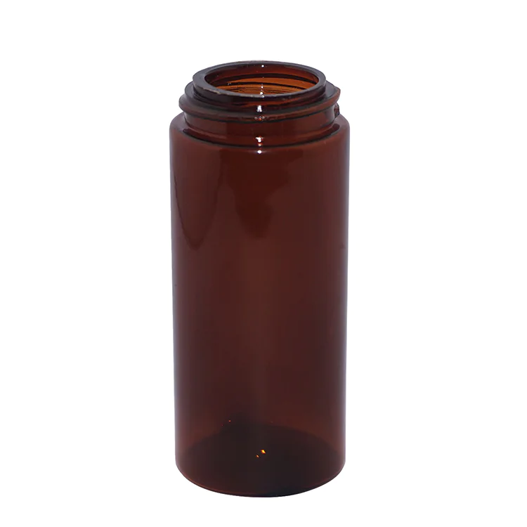 China factory 70ml amber color empty round cosmetic PETG plastic talcum powder bottle with screw sifter lid