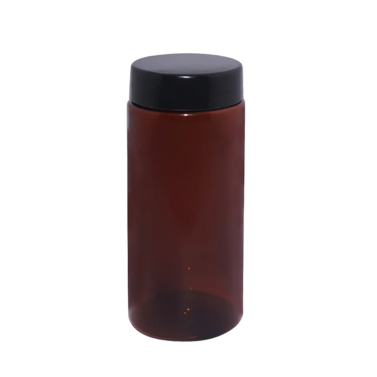 China factory 70ml amber color empty round cosmetic PETG plastic talcum powder bottle with screw sifter lid