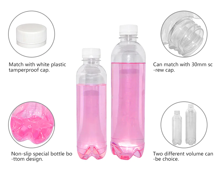 Wholesale new empty 350ml 550ml round clear PET plastic drinking bottle mineral water bottles with tamper proof cap