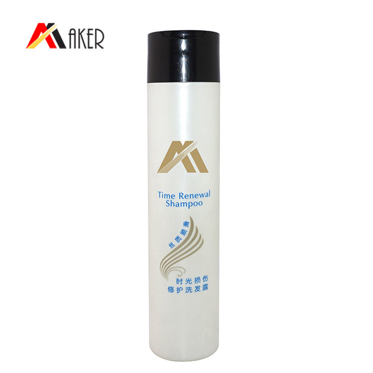empty 300ml PE plastic bottle new design white cylinder shaped hair care packaging bottle supply with disc cap for shampoo