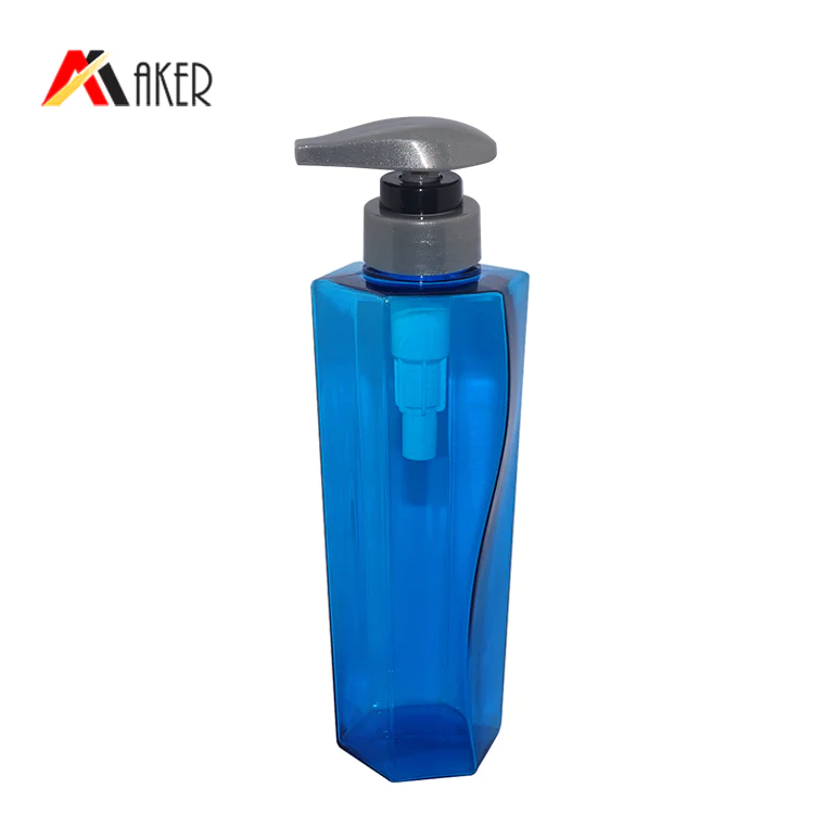Factory price plastic shampoo bottle empty 350ml blue special square shape PETG plastic bottle wholesale with lotion pump