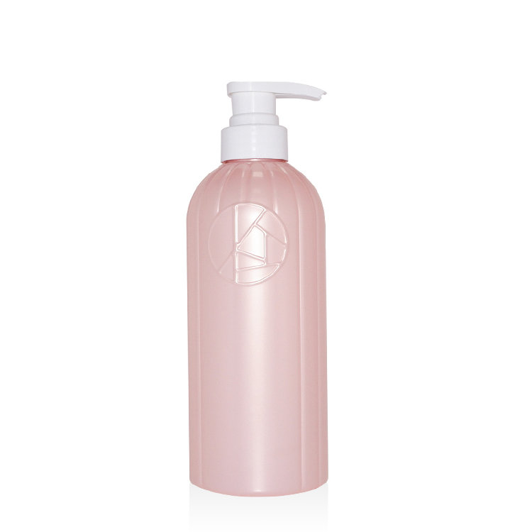 China supplier new sample pink color 600ml Boston round PET plastic lotion pump shampoo bottle wholesale price