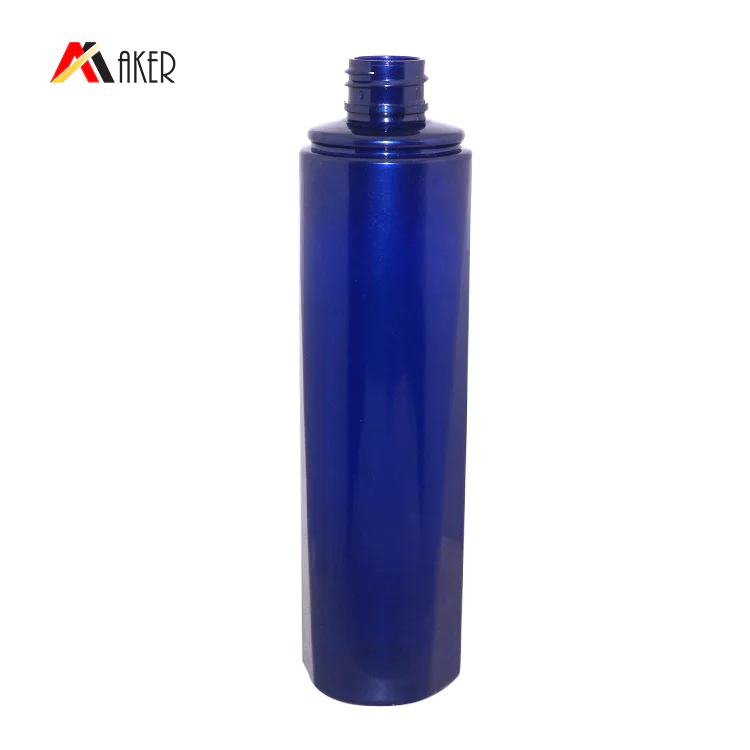 Empty PET plastic cosmetic hair care packaging bottle 150ml round blue shampoo bottle supplier with lotion pump cap