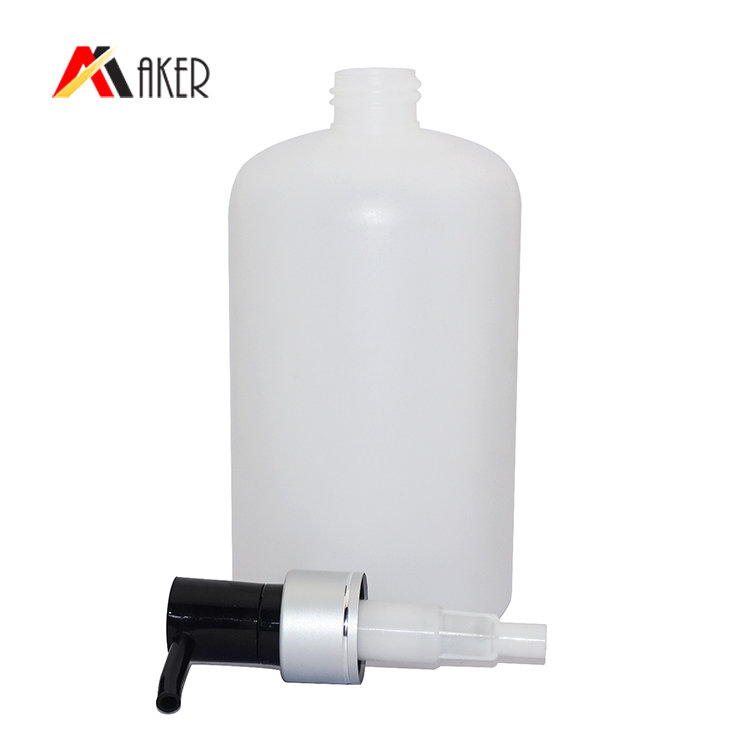 500ml  Boston round plastic shampoo bottle factory price white PE plastic bottle with aluminum covered lotion pump