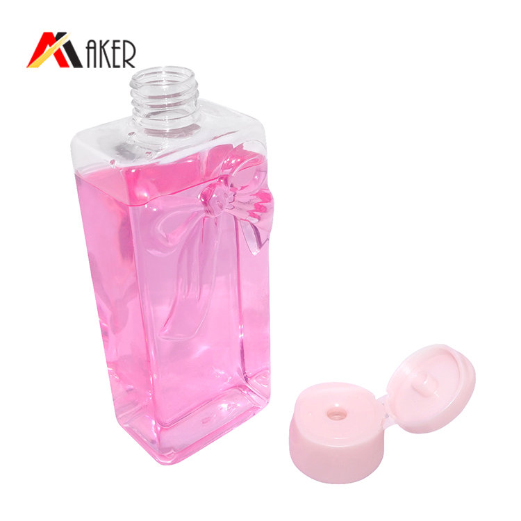 Empty 300ml clear plastic PET bottle factory wholesale square cosmetic makeup remover plastic lotion bottle with flip top cap