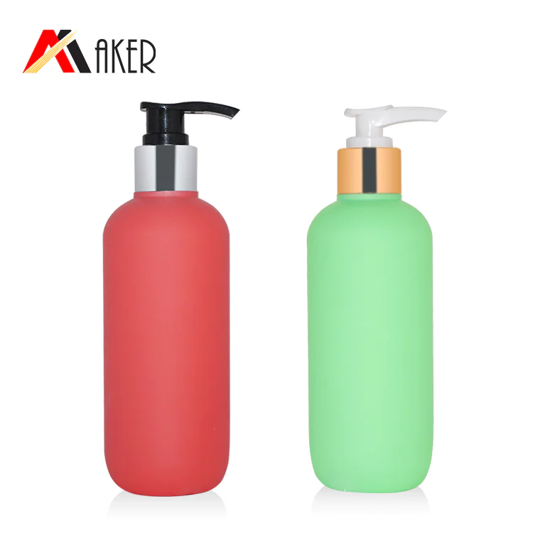 Luxury boston round cosmetic lotion bottle new empty green 250ml PE plastic shampoo packaging bottle with pump