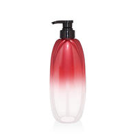 New arrival 750ml gradient painting red cosmetic PET plastic lotion shampoo bottle with lotion pump