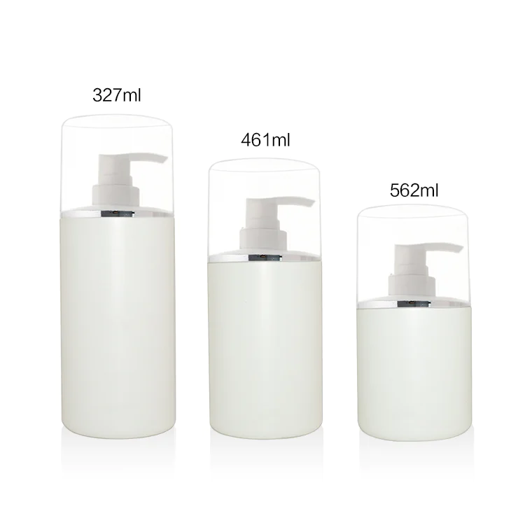 New sample factory price 300ml 450ml 550ml white cylinder PE plastic body lotion shampoo bottle with pump and cap