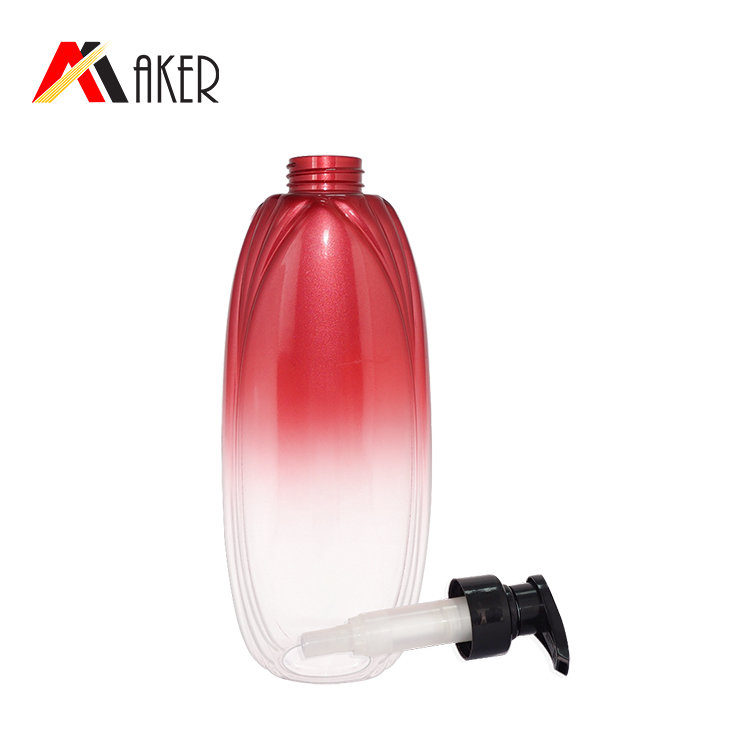 750ml new arrival PET cosmetic lotion bottle gradient painting red plastic shampoo bottle with lotion pump