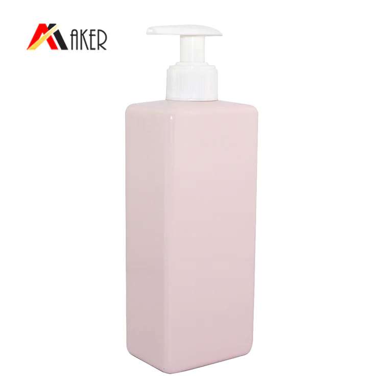 450ml square PET shampoo bottle factory supply pink plastic shampoo bottle wholesale with lotion pump