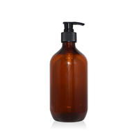 wholesale custom pet boston round amber plastic body lotion shampoo bottle 500ml with black lotion pump