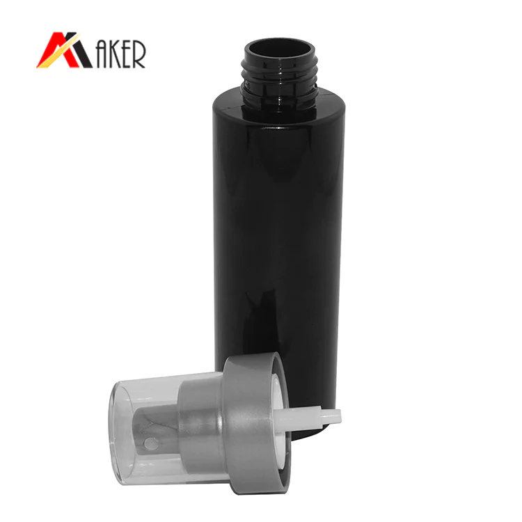 100ml cylinder PET cosmetic bottle factory wholesale facial toner black plastic spray bottle with mist sprayer
