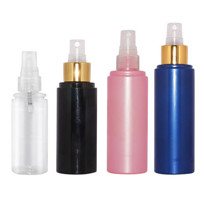 Empty blcak cylinder PET skin care bottle 50ml 70ml 100ml 120ml clear cosmetic toner spray plastic bottle with mist sprayer