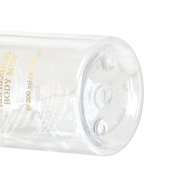 Empty cylinder shape pet plastic bottle new design clear cosmetic spray plastic bottle with mist sprayer