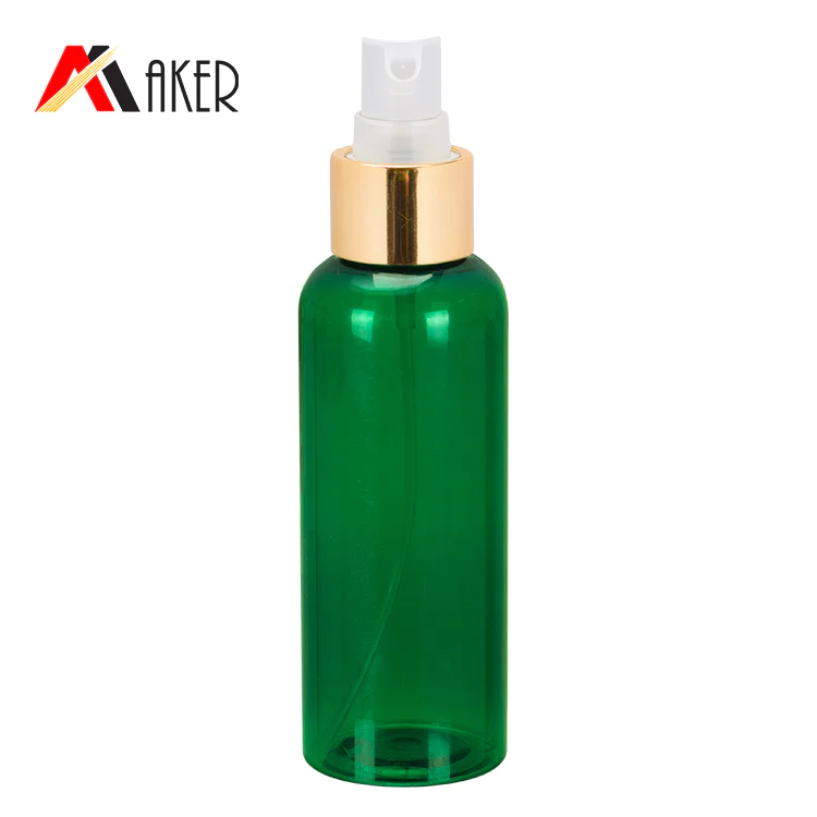 Luxury boston round skin care bottle China supplier semi-transparent green 100ml PET cosmetic plastic spray bottle with mist sprayer