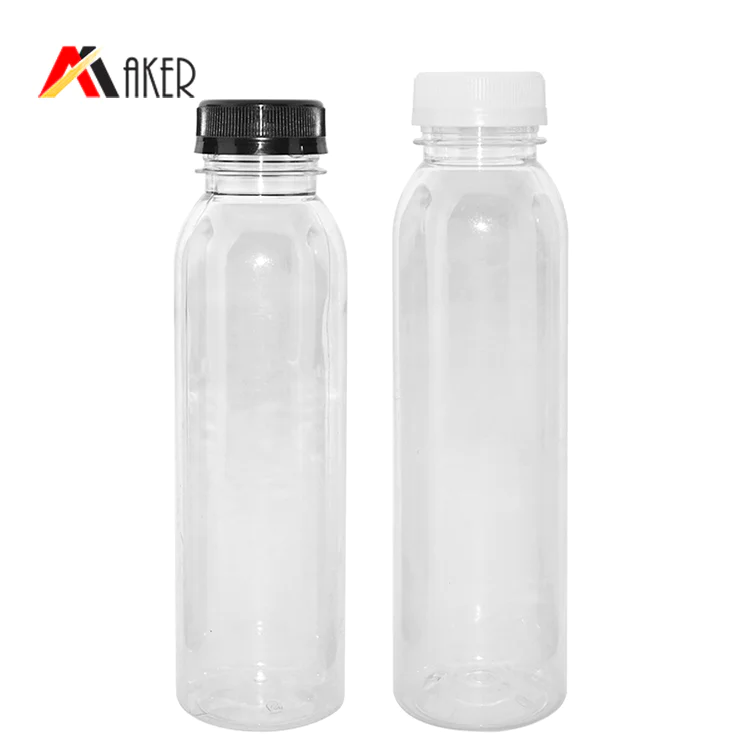 Clear 350ml 400ml PET beverage bottle wholesale custom boston round plastic juice bottle with tamper proof cap
